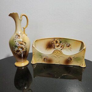 Meissen (?) Double Sword Porcelain Pitcher / Vase Napkin / Letter Holder